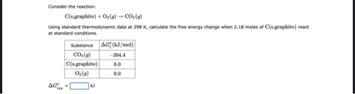 Consider The Reaction C S Graphite O G Co 9 Using Standard Thermodynamic Data At 298 K Calculate The Free En 1