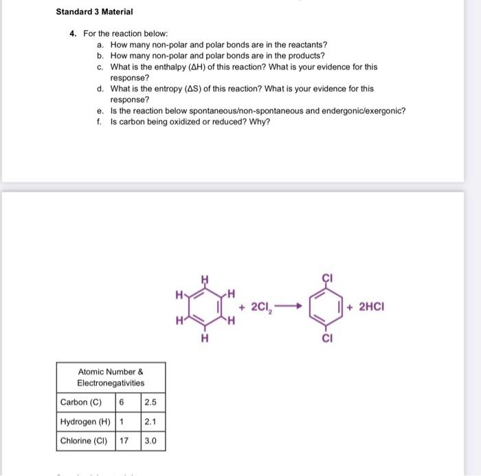 Standard 3 Material 4 For The Reaction Below A How Many Non Polar And Polar Bonds Are In The Reactants B How Many N 1