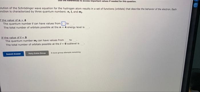 Use The References To Access Important Values If Needed For This Question Lution Of The Schrodinger Wave Equation For T 1