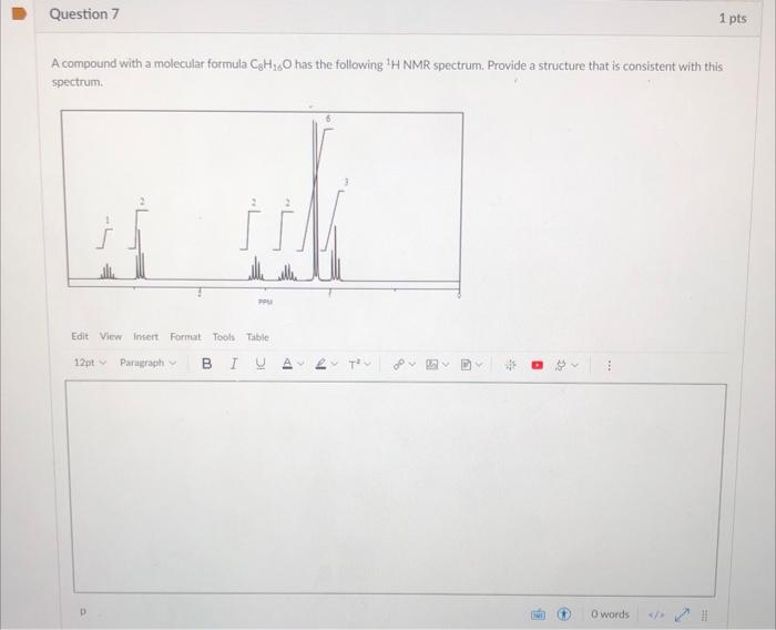 Question 7 A Compound With A Molecular Formula C H O Has The Following H Nmr Spectrum Provide A Structure That Is Cons 1