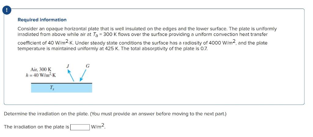 Required Information Consider An Opaque Horizontal Plate That Is Well Insulated On The Edges And The Lower Surface Th 1