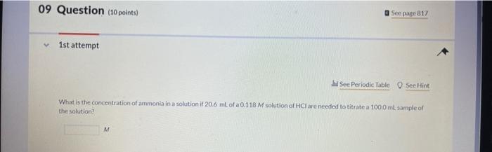 09 Question 10 Points 1st Attempt See Page 817 M Hd See Periodic Table See Hint What Is The Concentration Of Ammonia I 1