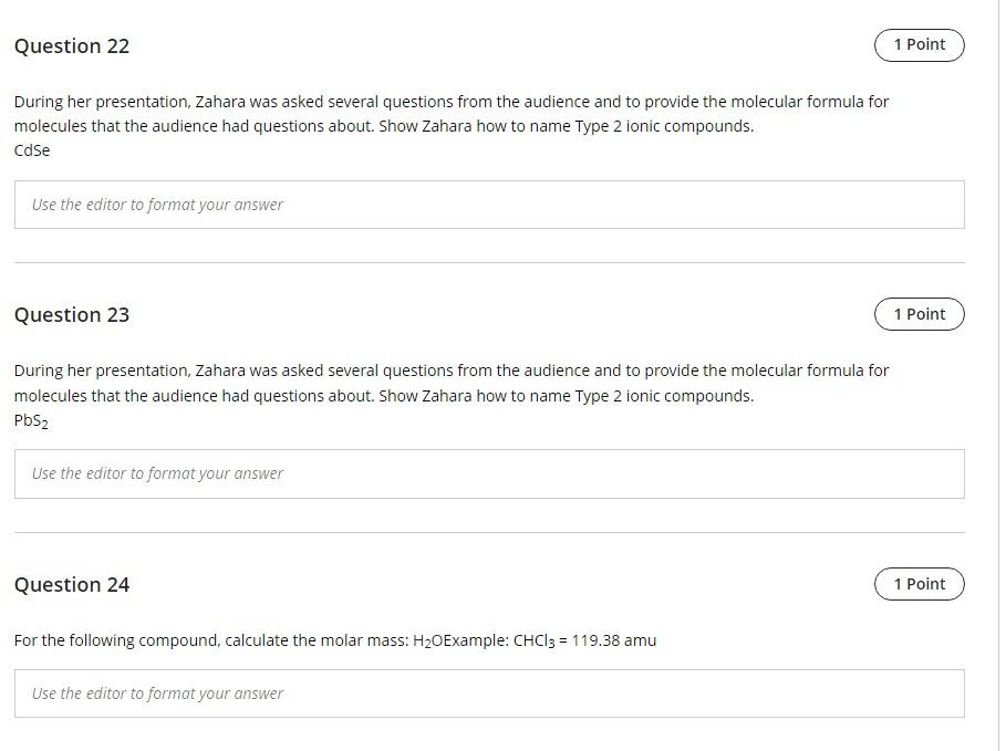Question 22 During Her Presentation Zahara Was Asked Several Questions From The Audience And To Provide The Molecular F 1