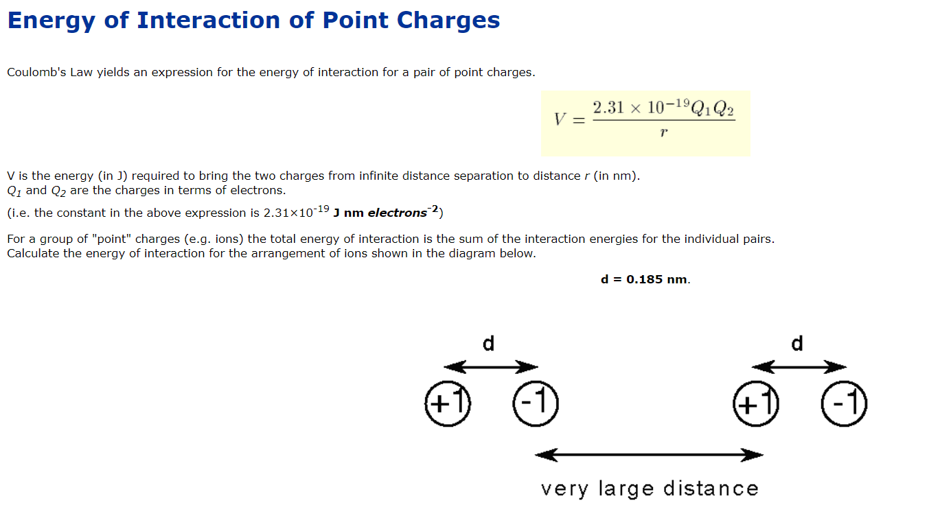 Energy Of Interaction Of Point Charges Coulomb S Law Yields An Expression For The Energy Of Interaction For A Pair Of Po 1