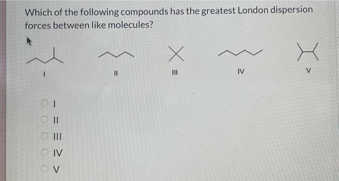 Which Of The Following Compounds Has The Greatest London Dispersion Forces Between Like Molecules 01 Co Ii O Iii Oiv 1