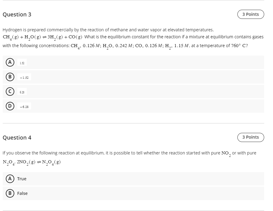 Question 3 Hydrogen Is Prepared Commercially By The Reaction Of Methane And Water Vapor At Elevated Temperatures Ch G 1