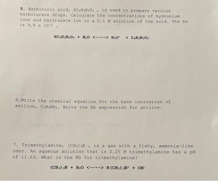 5 Barbituric Acid Hc4h3n20 Is Used To Prepare Various Barbiturate Drugs Calculate The Concentrations Of Hydronium I 1