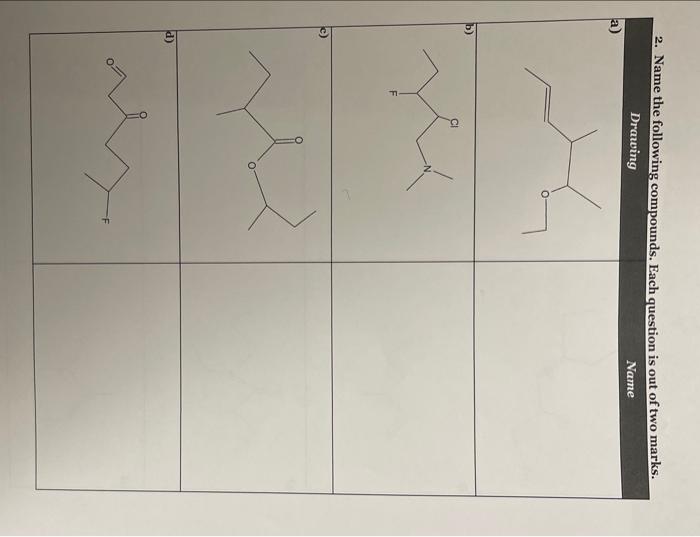 B 2 Name The Following Compounds Each Question Is Out Of Two Marks Drawing Name D F Ho Ho C A 1
