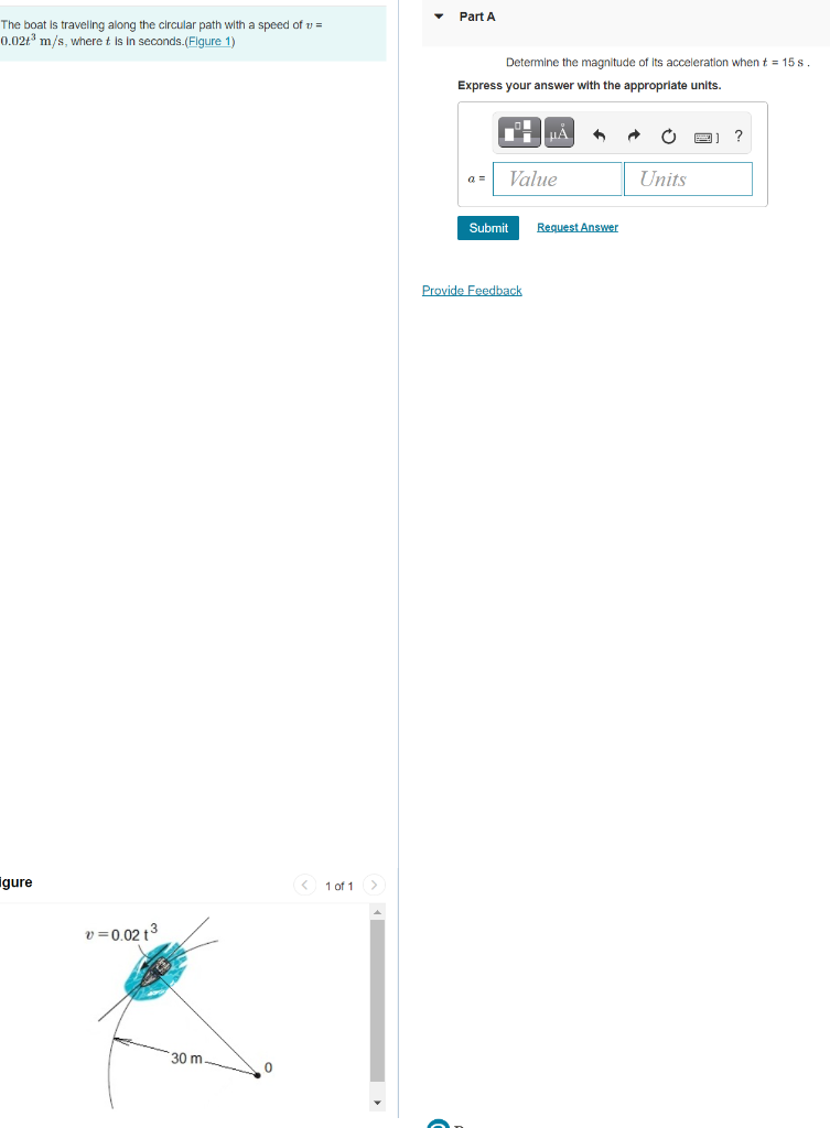 Part A The Boat Traveling Along The Circular Path With A Speed Of U 0 02 M S Where T Is In Seconds Figure 1 Determi 1
