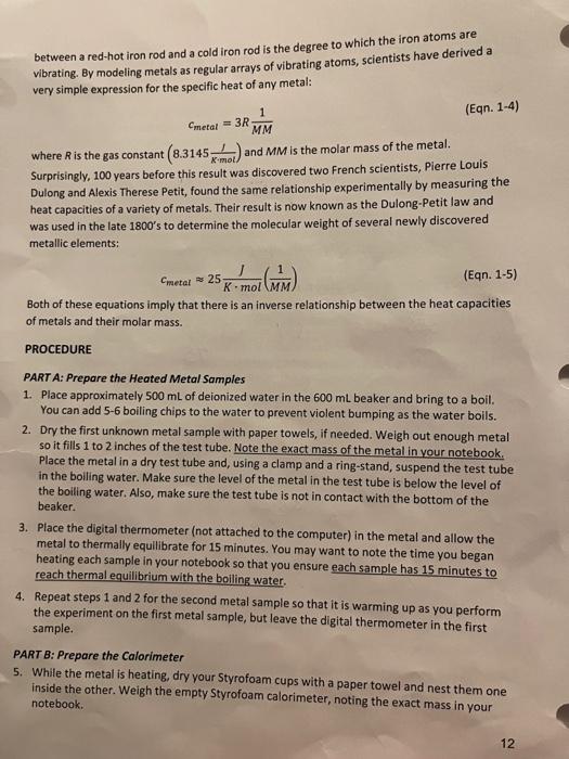 Hi I Need Help With Calculating The C Metal And Finding The Identity Of The Metal Please Help Me And Show The Work Of H 2
