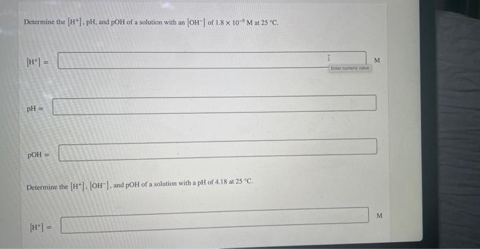 Determine The Oh Ph And Poh Of A Solution With A H Of 3 7 X 10 6 M At 25 C Oh Ph Poh Determine The H 2