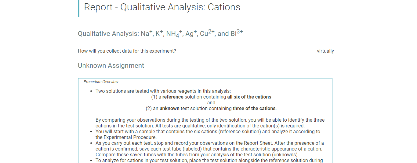 Report Qualitative Analysis Cations Qualitative Analysis Na K Nh4 Ag Cu And Bi How Will You Collect Dat 1