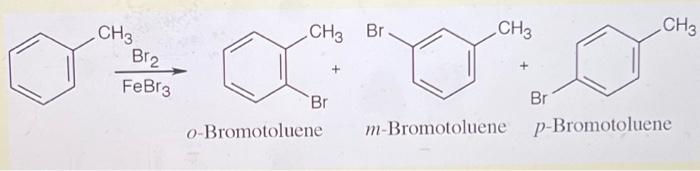 Problem 16 1 Monobromination Of Toluene Gives A Mixture Of Three Bromotoluene Products Draw And Name Them Ch3 Br2 Feb 2