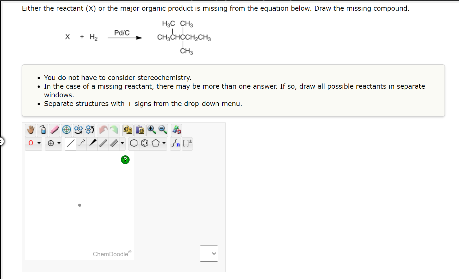 Either The Reactant X Or The Major Organic Product Is Missing From The Equation Below Draw The Missing Compound H3c 1