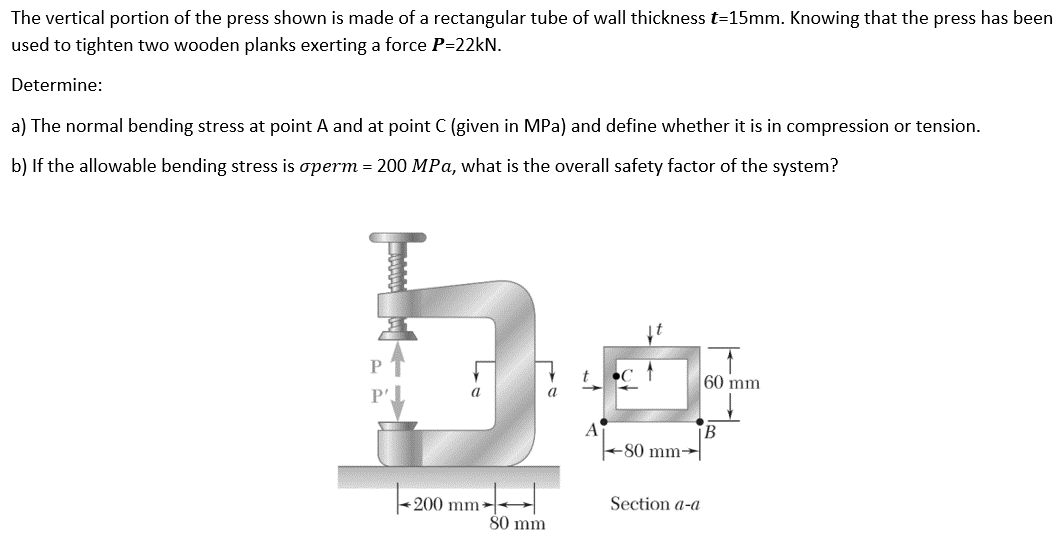 The Vertical Portion Of The Press Shown Is Made Of A Rectangular Tube Of Wall Thickness T 15mm Knowing That The Press H 1