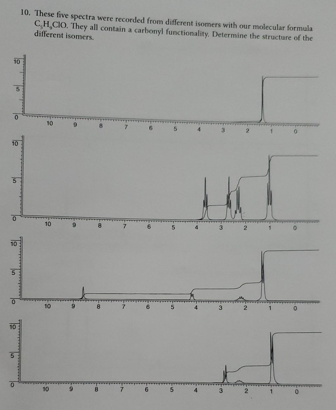 10 Ol 10 5 0 0 5 10 5 0 10 5 Lo 0 10 These Five Spectra Were Recorded From Different Isomers With Our Molecular Formula 1