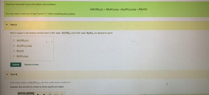 Aluminum Hydroxide Reacts With Suttunc Acid Allows You May Want To Reference Page Section 37 While Completing This Pro 1