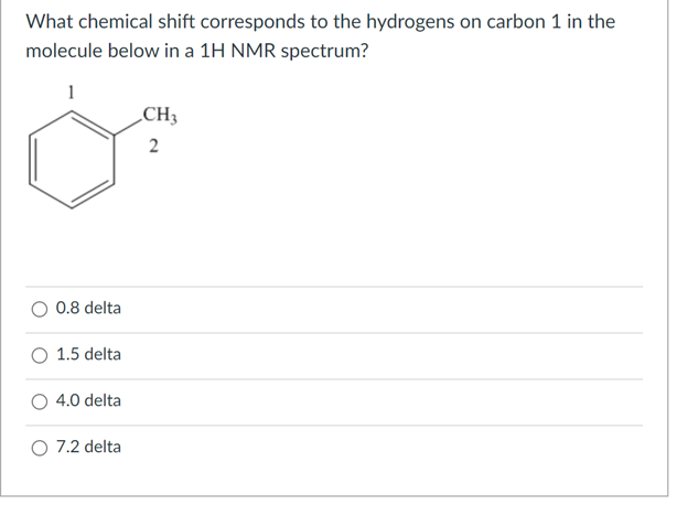 What Chemical Shift Corresponds To The Hydrogens On Carbon 1 In The Molecule Below In A 1h Nmr Spectrum Group Of Answer 1