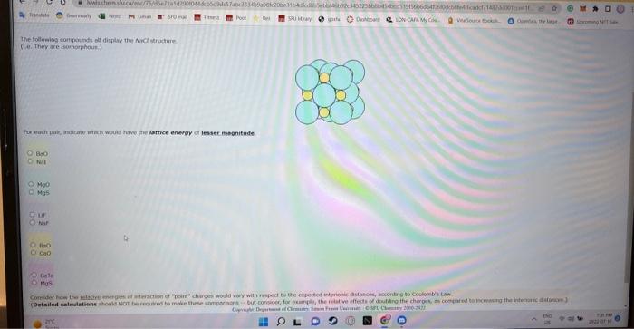 Trandale Gay Word M Onl Spo The Following Compounds Oll Display The Nacl Structure E They Are Isomorphous Bao O Nal 1