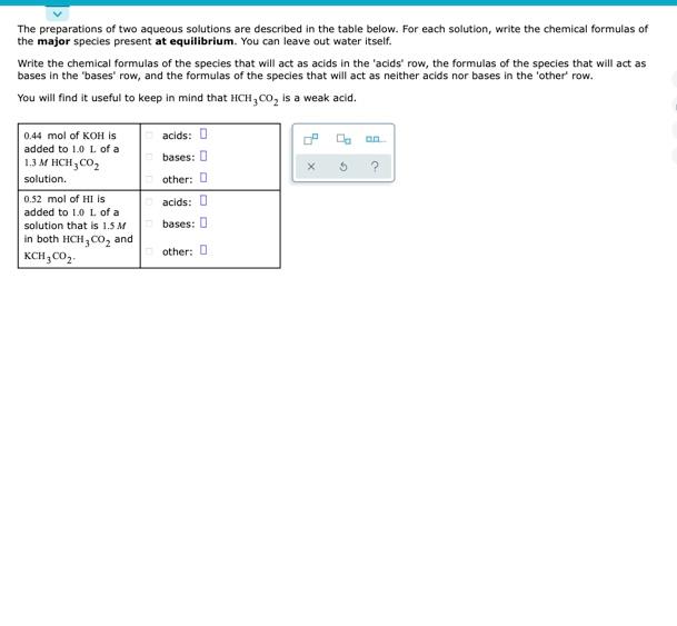 The Preparations Of Two Aqueous Solutions Are Described In The Table Below For Each Solution Write The Chemical Formul 1