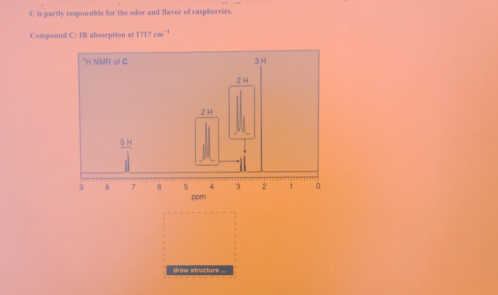 C Is Partly Responsible For The Odor And Flavor Of Raspberries Compound C Ir Absorption At 1717 Cm H Nmr Of C 9 8 5 1