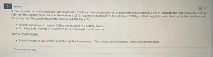 4 Points If The Concentration Of The Calcium Nitrate Solution Is 0 214 M And The Concentration Of The Sodium Fluoride 1