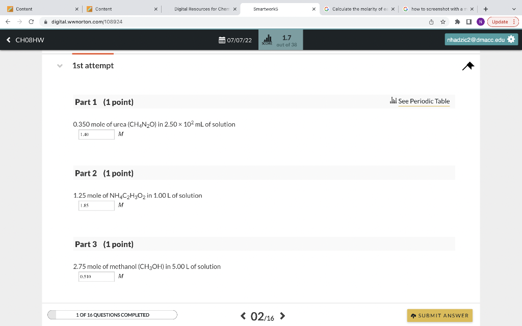 Content C Ch08hw Content Digital Wwnorton Com 108924 1st Attempt Part 1 1 Point Part 2 1 Point X 0 350 Mole Of U 1