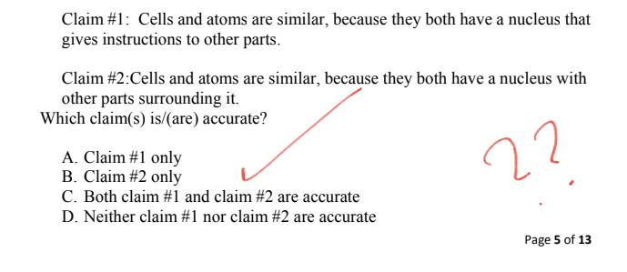 Claim 1 Cells And Atoms Are Similar Because They Both Have A Nucleus That Gives Instructions To Other Parts Claim 2 1