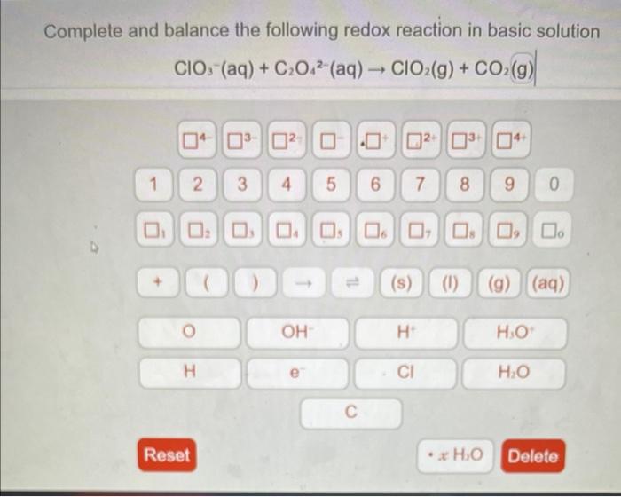 Complete And Balance The Following Redox Reaction In Basic Solution Cio Aq C 04 Aq Cio G Co G 1 1 04 03 0 1