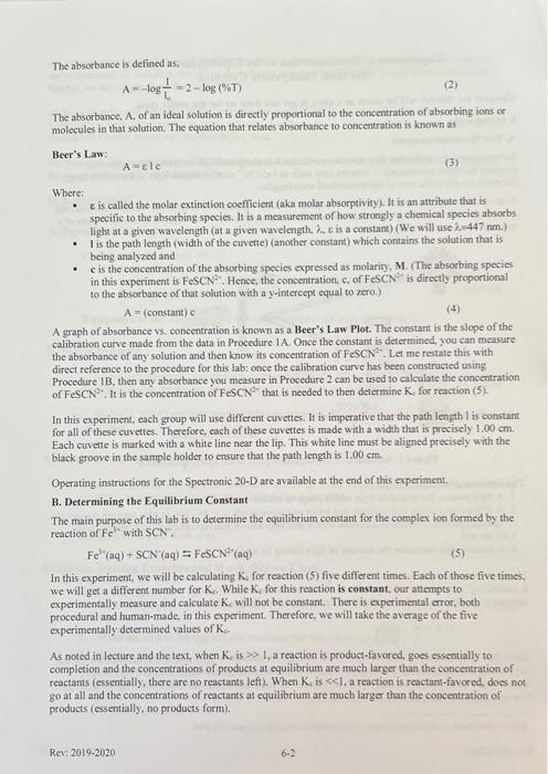 The Data For This Lab Will Be Taken As A Class To Get One Data Set For The Entire Class 1 Introduction A The Spectrop 2
