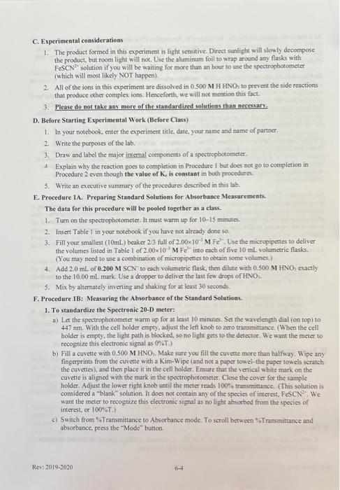 The Data For This Lab Will Be Taken As A Class To Get One Data Set For The Entire Class 1 Introduction A The Spectrop 4