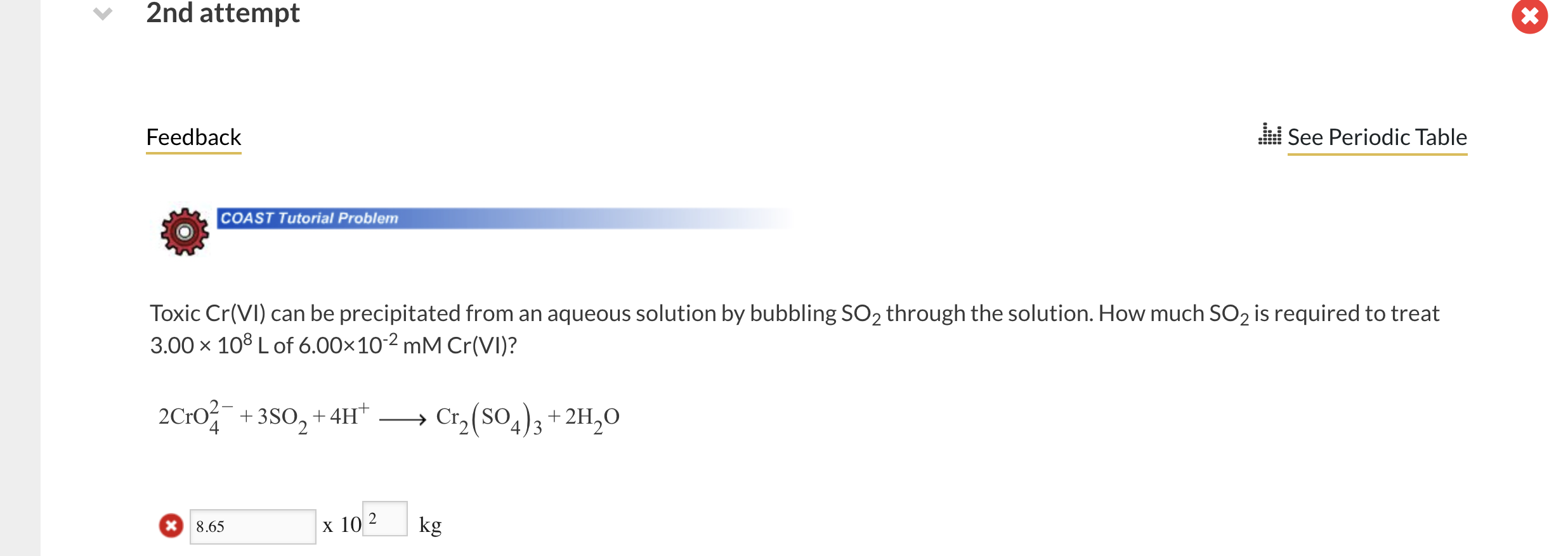 2nd Attempt Feedback Coast Tutorial Problem Toxic Cr Vi Can Be Precipitated From An Aqueous Solution By Bubbling So Th 1