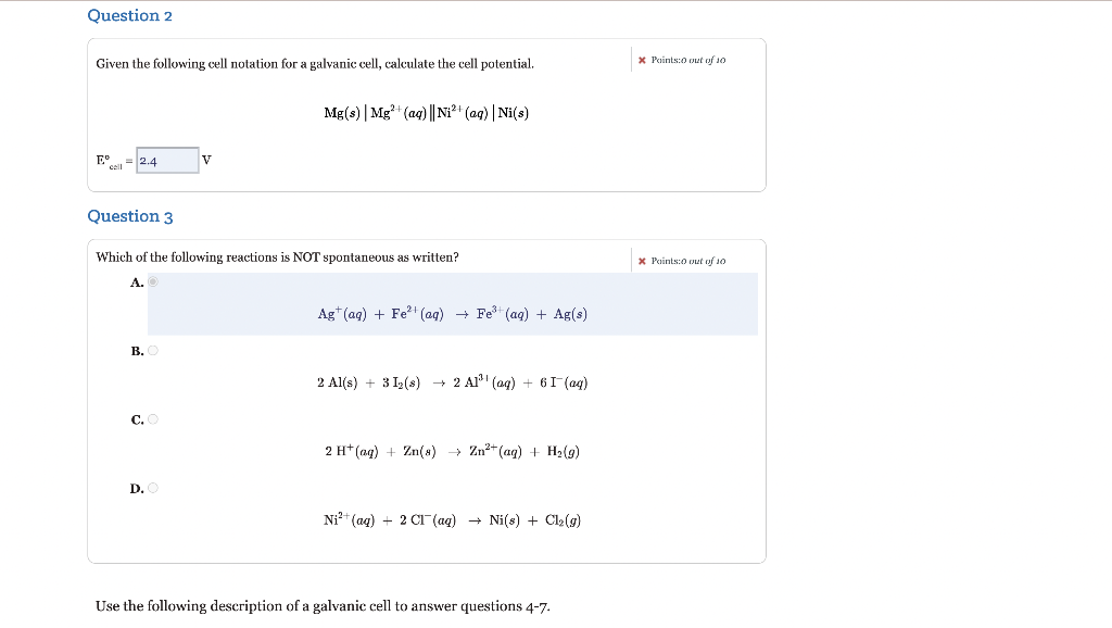 Question 1 A Galvanic Cell Is Made With A Metal X Electrode Placed In A 1 0 M Solution Of Metal X Sulfate Xso Maki 2