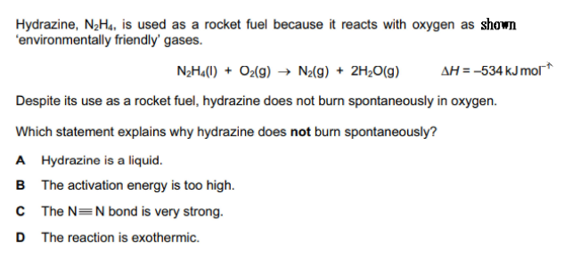 Hydrazine N H4 Is Used As A Rocket Fuel Because It Reacts With Oxygen As Shown Environmentally Friendly Gases N H4 1