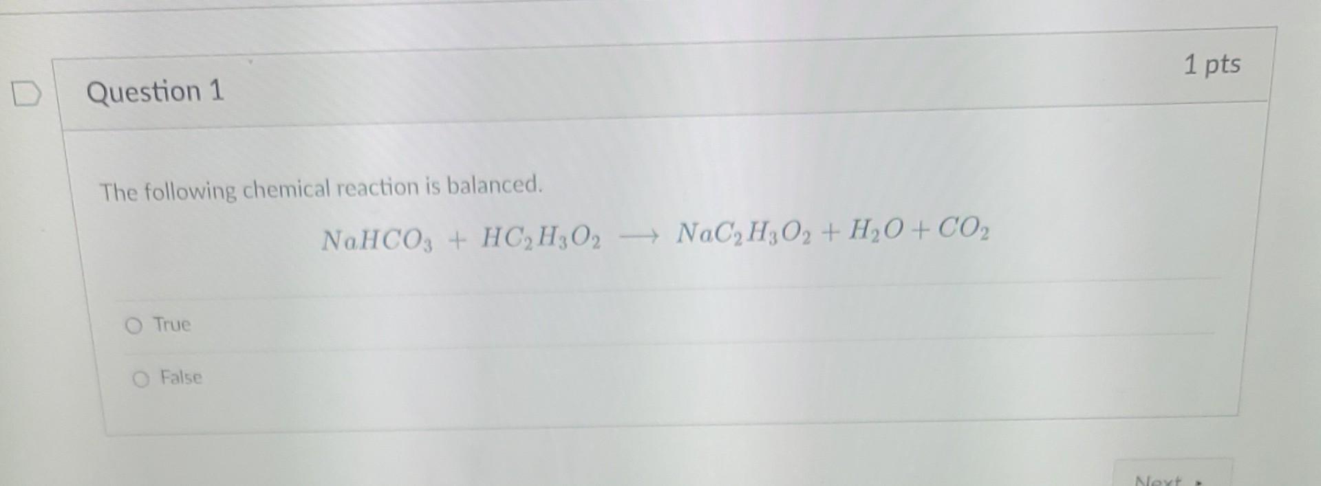 1 The Following Chemical Reaction Is Balanced Nahco3 Hc H3o2 Nac H3o H O Co 2 The Following Chemical Reac 1