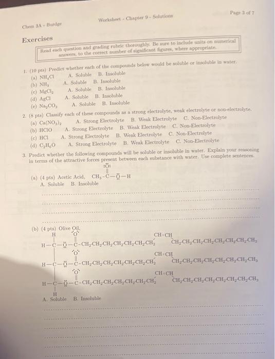 Chem 3a Burdge Exercises Read Each Question And Grading Rubric Thoroughly Be Sure To Include Units On Numerical Answers 1