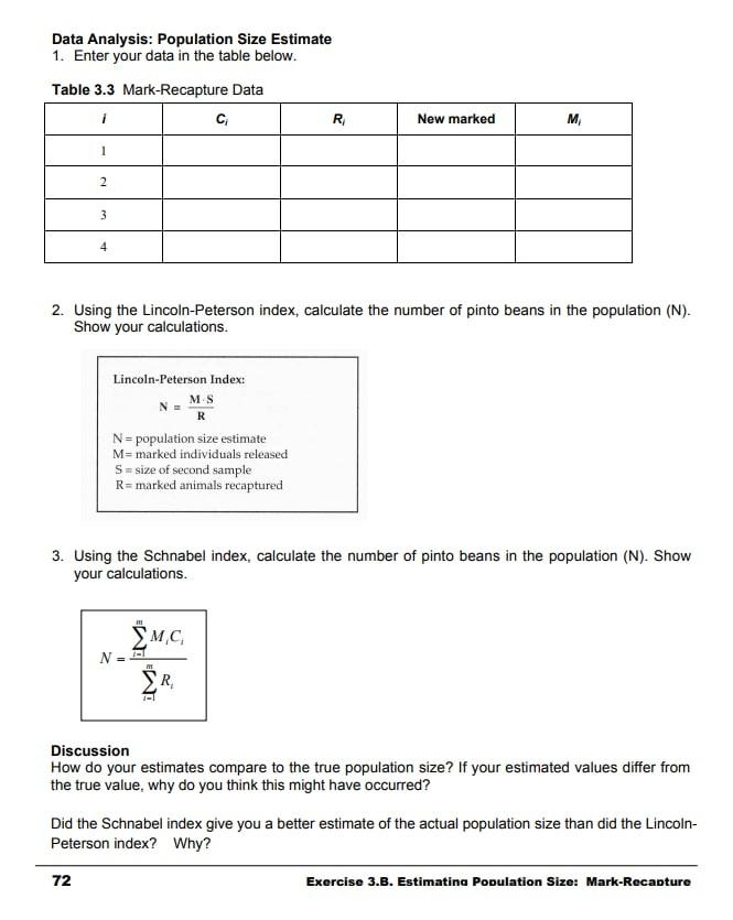 Lab Exercise 3b Indoor Capture Mark Recapture Exercise Research Question How Do Population Estimates Using Mark Recaptu 2