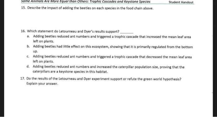 Some Animals Are More Equal Than Others Trophic Cascades And Keystone Species 15 Describe The Impact Of Adding The Bee 1