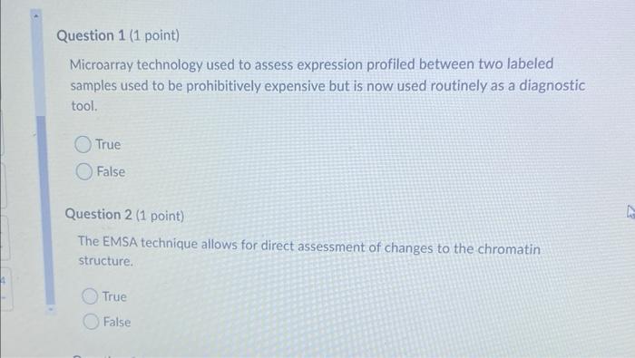 Question 1 1 Point Microarray Technology Used To Assess Expression Profiled Between Two Labeled Samples Used To Be Pro 1