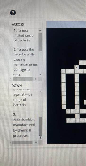 Across 1 Targets Limited Range Of Bacteria 2 Targets The Microbe While Causing Minimum Or No Damage To Host 3 Prev 5