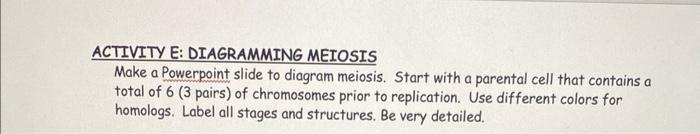 Activity A Diagramming Mitosis Make A Powerpoint Slide To Diagram Mitosis Start With A Parental Cell That Contains A T 2