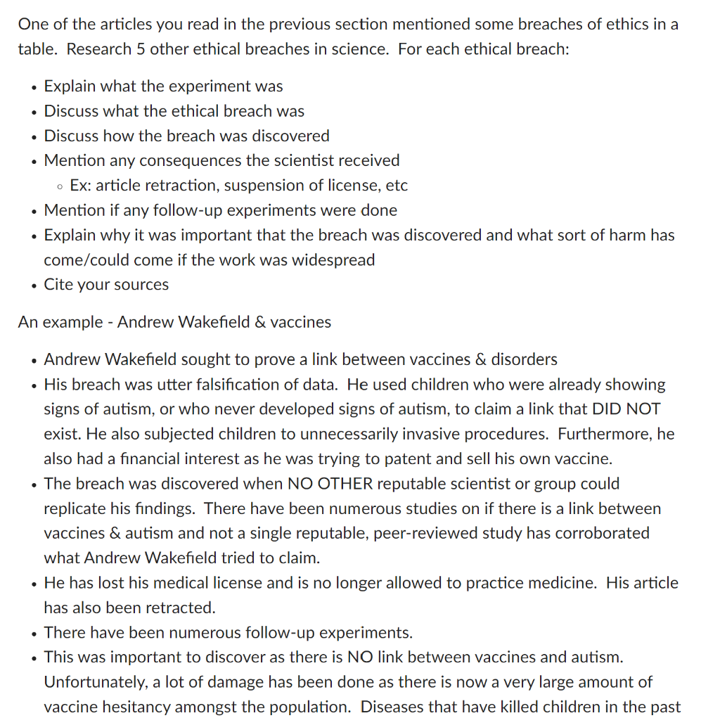 One Of The Articles You Read In The Previous Section Mentioned Some Breaches Of Ethics In A Table Research 5 Other Ethi 1