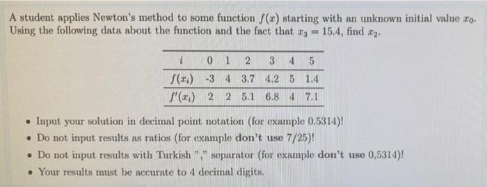 A Student Applies Newton S Method To Some Function F X Starting With An Unknown Initial Value Xo Using The Following D 1