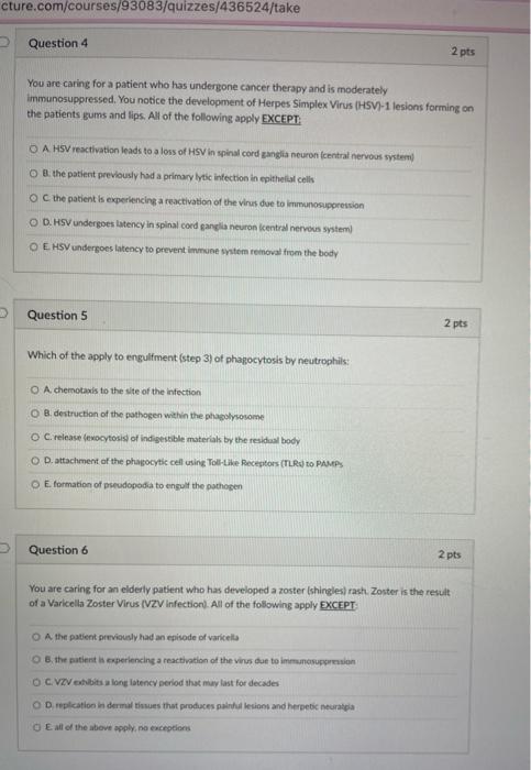 Cture Com Courses 93083 Quizzes 436524 Take Question 4 You Are Caring For A Patient Who Has Undergone Cancer Therapy And 1