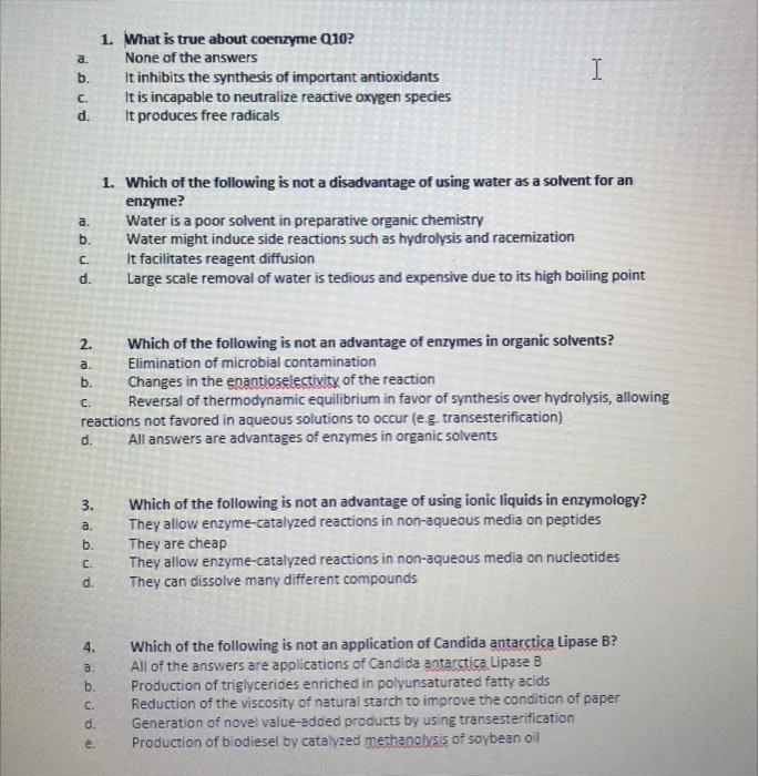 A B C D A B C D 2 A B C 3 A B C D 1 What Is True About Coenzyme Q10 None Of The Answers 4 A B C D 1