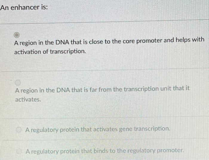 An Enhancer Is A Region In The Dna That Is Close To The Core Promoter And Helps With Activation Of Transcription A Reg 1