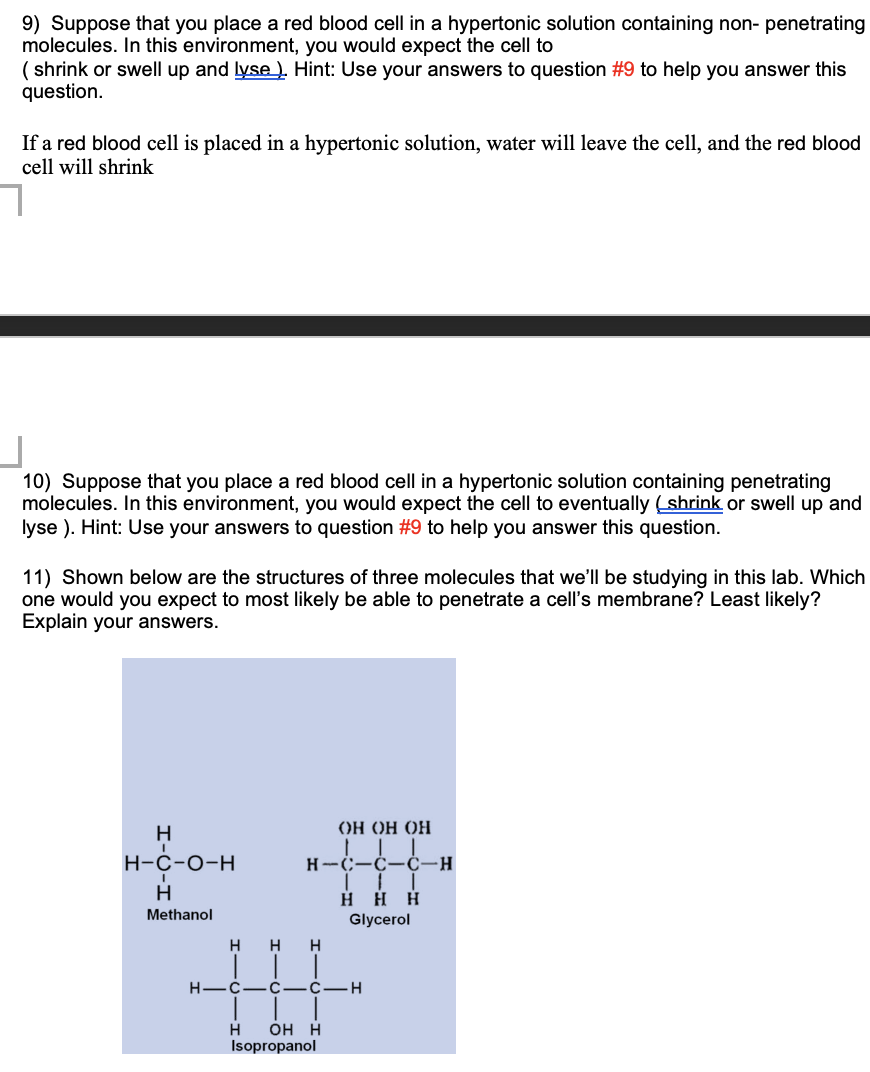 9 Suppose That You Place A Red Blood Cell In A Hypertonic Solution Containing Non Penetrating Molecules In This Envir 1