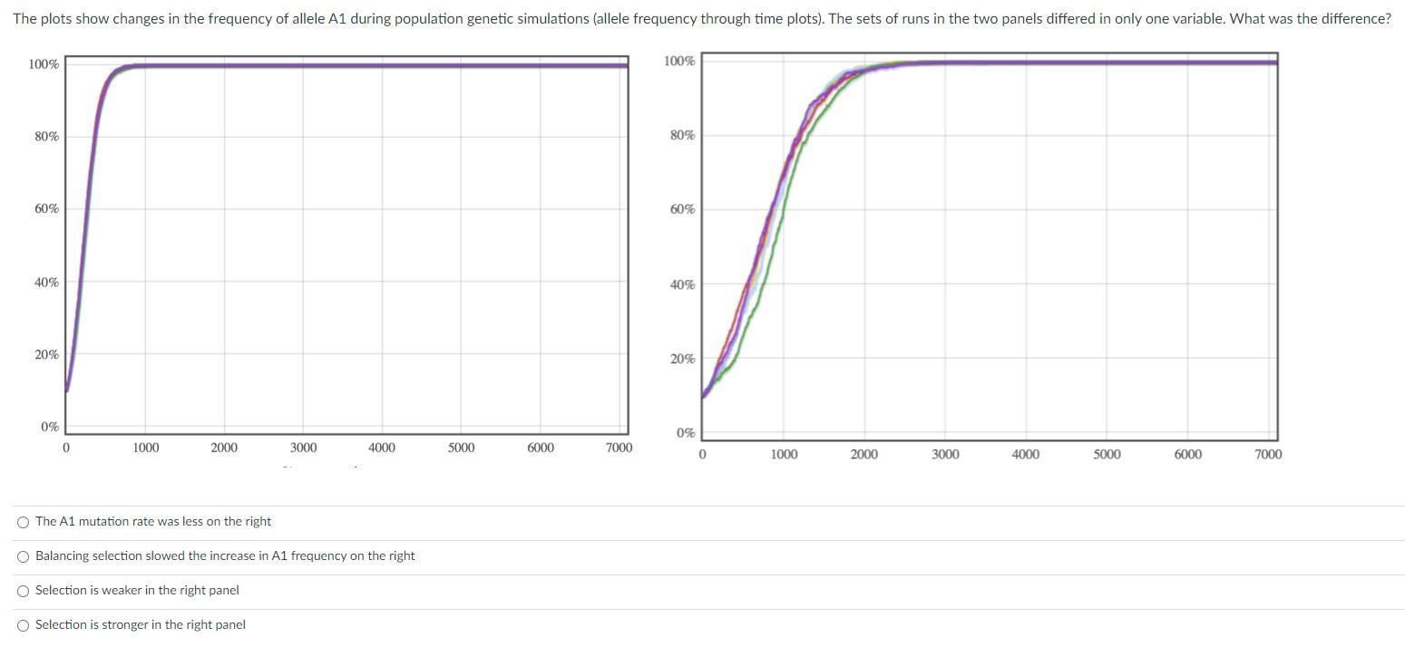 The Plots Show Changes In The Frequency Of Allele A1 During Population Genetic Simulations Allele Frequency Through Tim 1