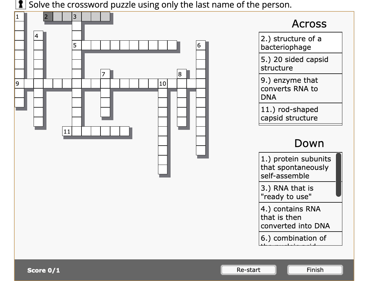 1 Solve The Crossword Puzzle Using Only The Last Name Of The Person 2 4 Score 0 1 11 3 5 7 10 8 6 Across 2 Structure 1