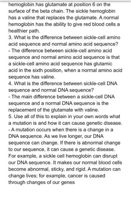 Restate The Answers To These At A 6th Grade Level And Make Them More Concise 1 What Is The Difference Between Sickle Ce 2